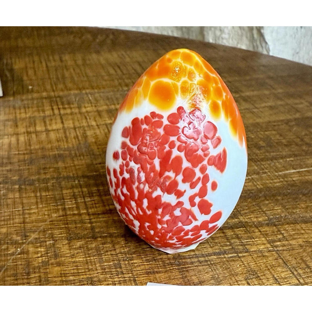 2 Vintage Bohdana Czech Art Glass Eggs Orange Red Spatter Hand Blown Paperweight - Picture 3 of 8